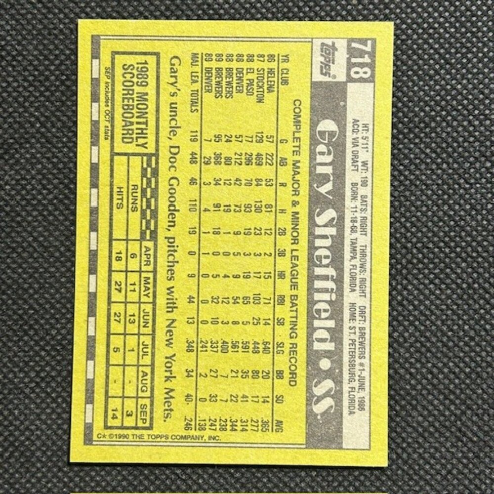 1990 Topps All Star Rookie Baseball Gary Sheffield RC #718 Brewers - Picture 2 of 2